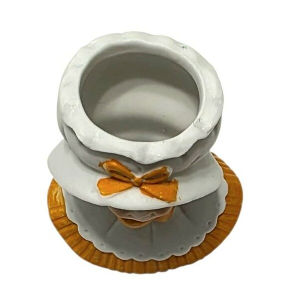 Vintage Lefton Ceramic Girl Pin Cushion Base Figurine Orange Dress Mini Planter - Picture 4 of 8